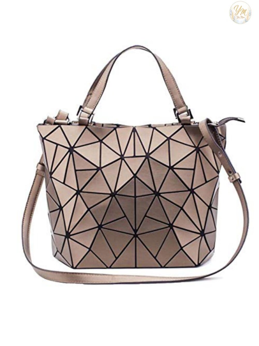 Geometric Lattice Top-Handle Handbag Women Matte Tote Quilted PU Leather